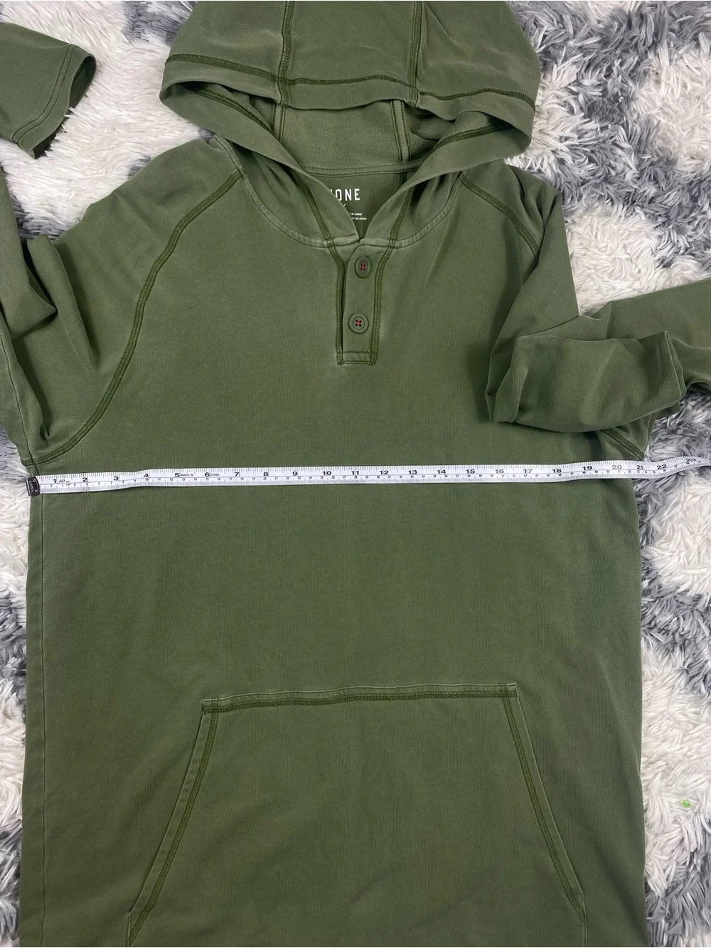 Rhone Bolinas Hoodie Mens M Olive Green Henley Button Hooded Sweatshirt 100596